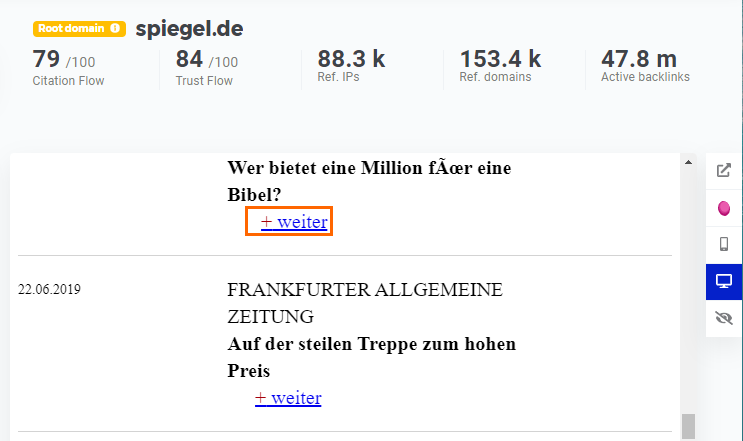 Webseiten Vorschau im LinkMiner