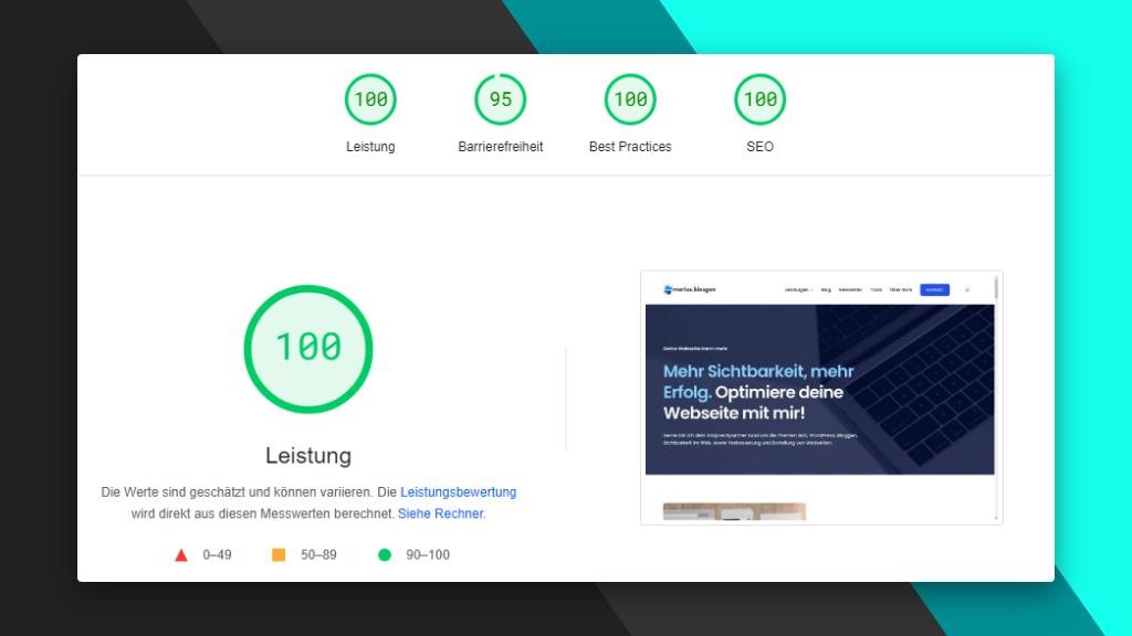 PageSpeedInsights Werte meiner Webseite